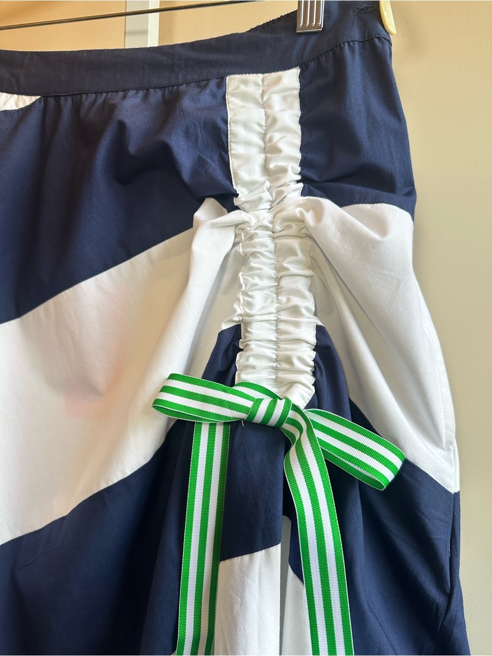 La Plage Cabana Ruched Skirt Navy White Stripe Ribbon Detail NWT L MSRP $248 - Picture 3 of 10